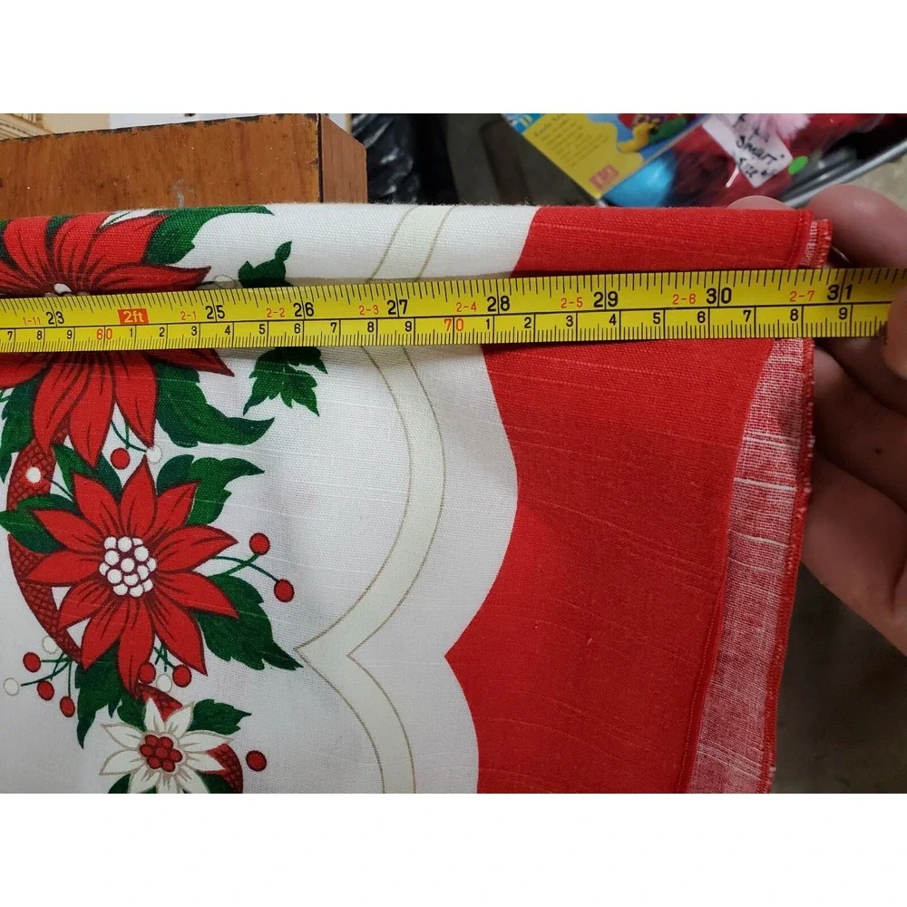 Vintage MCM Holiday Christmas Table Cloth Linen Blend‎ Bells Holly 84